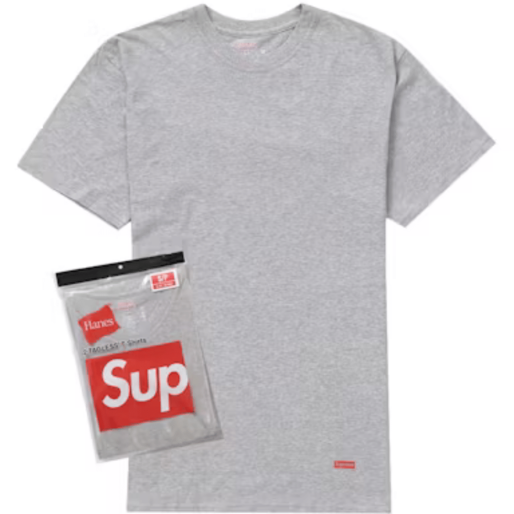 Hanes x Supreme Camiseta Tagless Heather Grey (2 Pack)
