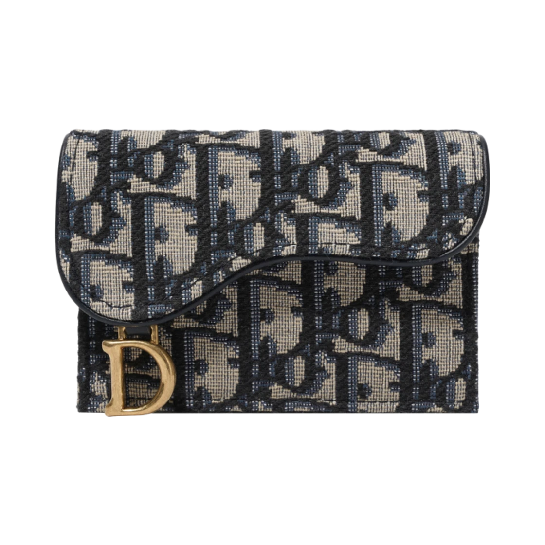 Dior Saddle Flap Card Holder Blue Dior Oblique Jacquard