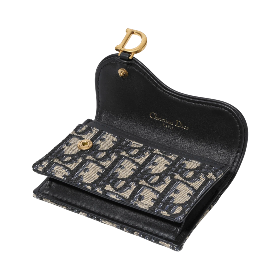 Dior Saddle Flap Card Holder Blue Dior Oblique Jacquard